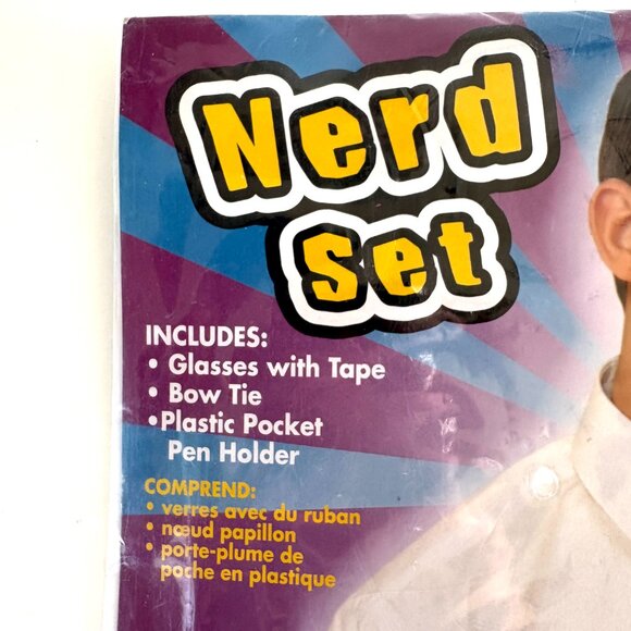 New! 50s INSTANT NERD SET Adult Accessory Kit Glasses Bowtie Pocket Protector - Picture 2 of 13